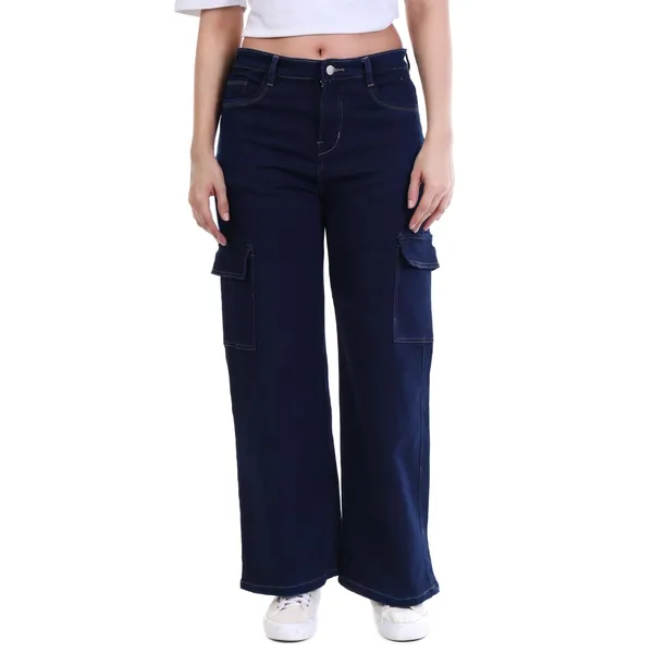 Dark_Blue_Denim_Baggy_Fit_Cargo_Jeans_For_Women