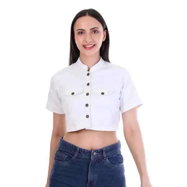 Women's_White_Denim_Crop_Top_Stretchable_Half_Sleeve_Shirt_Neck_Casual_Party_Wear