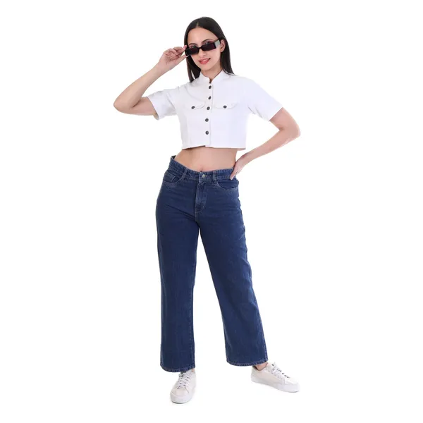 Women's_White_Denim_Crop_Top_Stretchable_Half_Sleeve_Shirt_Neck_Casual_Party_Wear