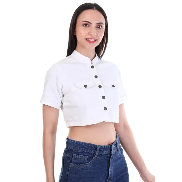 Women's_White_Denim_Crop_Top_Stretchable_Half_Sleeve_Shirt_Neck_Casual_Party_Wear