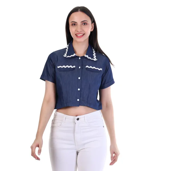 White_Denim_Flap_Pocket_Crop_Top_For_Women