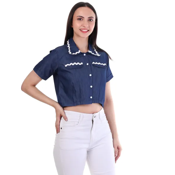 White_Denim_Flap_Pocket_Crop_Top_For_Women
