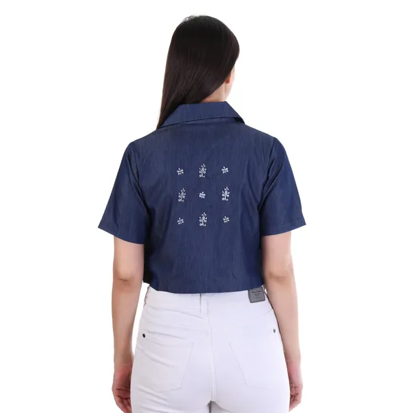 Dark_Blue_Denim_Embroidered_Half_Sleeve_Crop_Top_For_Women