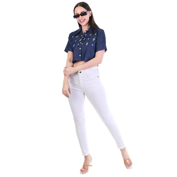 Dark_Blue_Denim_Embroidered_Half_Sleeve_Crop_Top_For_Women