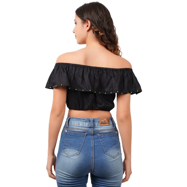 Women_S_Rayon_Off_Shoulder_Crop_Top_Stretchable_Comfort_Fit_Bow_Cut_Sleeve_Blouse_For_Casual_Festive_Office_Wear_Maroon_Black_White_Stylish_Summer_Top