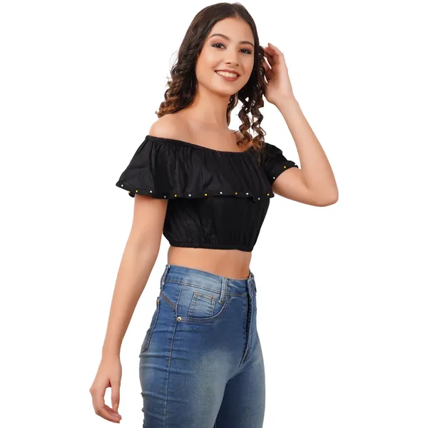Women_S_Rayon_Off_Shoulder_Crop_Top_Stretchable_Comfort_Fit_Bow_Cut_Sleeve_Blouse_For_Casual_Festive_Office_Wear_Maroon_Black_White_Stylish_Summer_Top