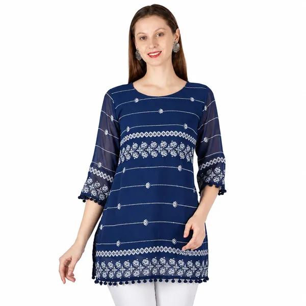 Blue_Georgette_Short_Kurti_For_Women