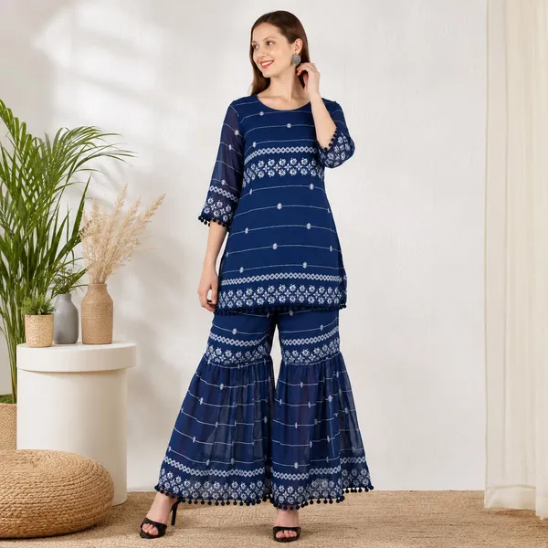 Blue_Georgette_Short_Kurti_For_Women