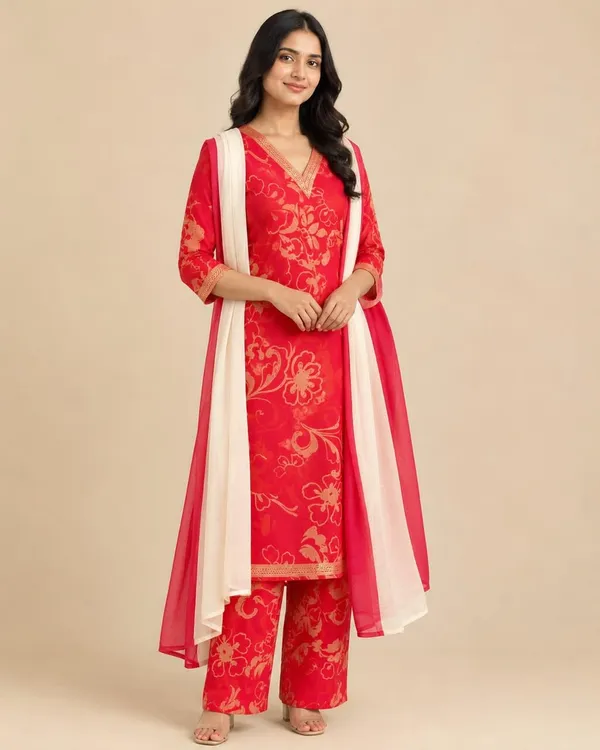 Women's_Red_Printed_Cotton_Kurta_Pant_Set_With_Dupatta_Festive_Ethnic_Wear