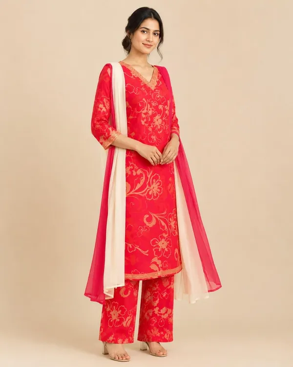 Women's_Red_Printed_Cotton_Kurta_Pant_Set_With_Dupatta_Festive_Ethnic_Wear