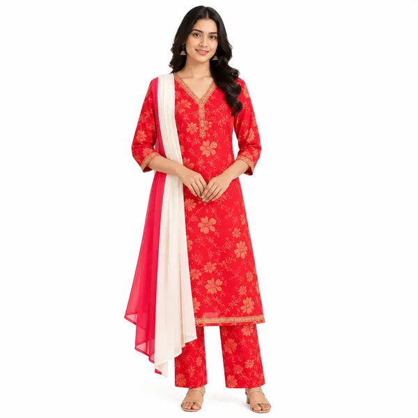 Women's_Red_Printed_Cotton_Kurta_Pant_Set_With_Dupatta_Festive_Ethnic_Wear