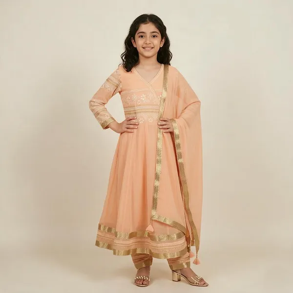 Peach_Georgette_Printed_Ethnic_Set_For_Kids