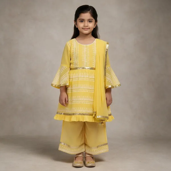 Yellow_Georgette_Printed_Ethnic_Set_For_Kids