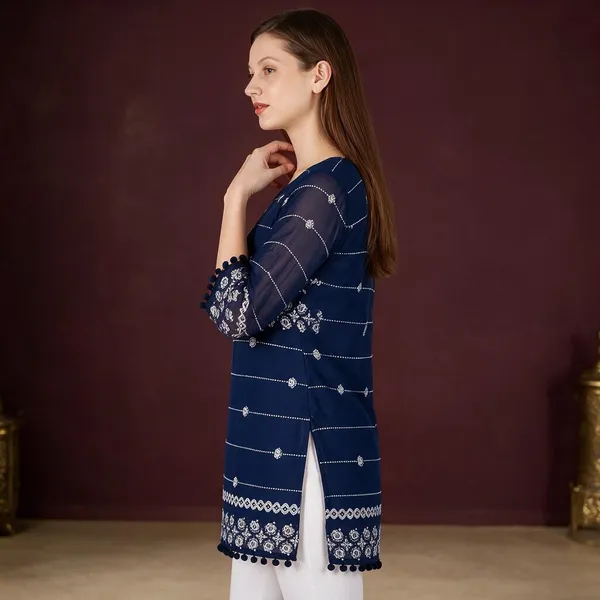 Blue_Georgette_Short_Kurti_For_Women