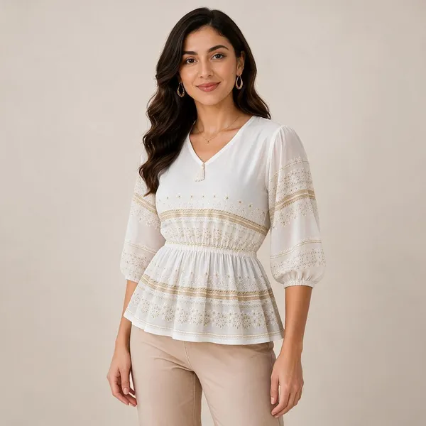 White_Georgette_Regular_Fit_Top_For_Women