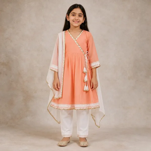 Light_Peach_Georgette_Ethnic_Set_With_Dupatta_For_Girls