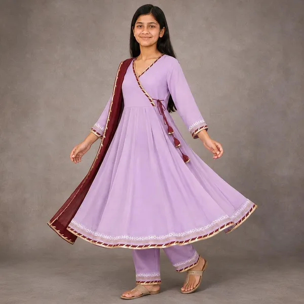 Lavender_And_Maroon_Georgette_Flared_Sleeve_Anarkali_Ethnic_Set_For_Girls