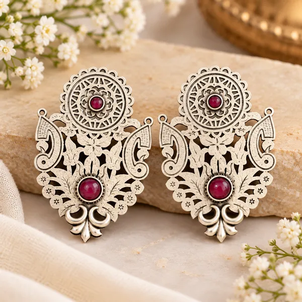 Silver_Steel_Filigree_Drop_Earrings_For_Women_Pack_Of_2