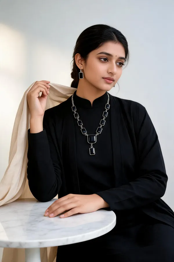 Black_Steel_Stone_Studded_Necklace_And_Earrings_Set_For_Women