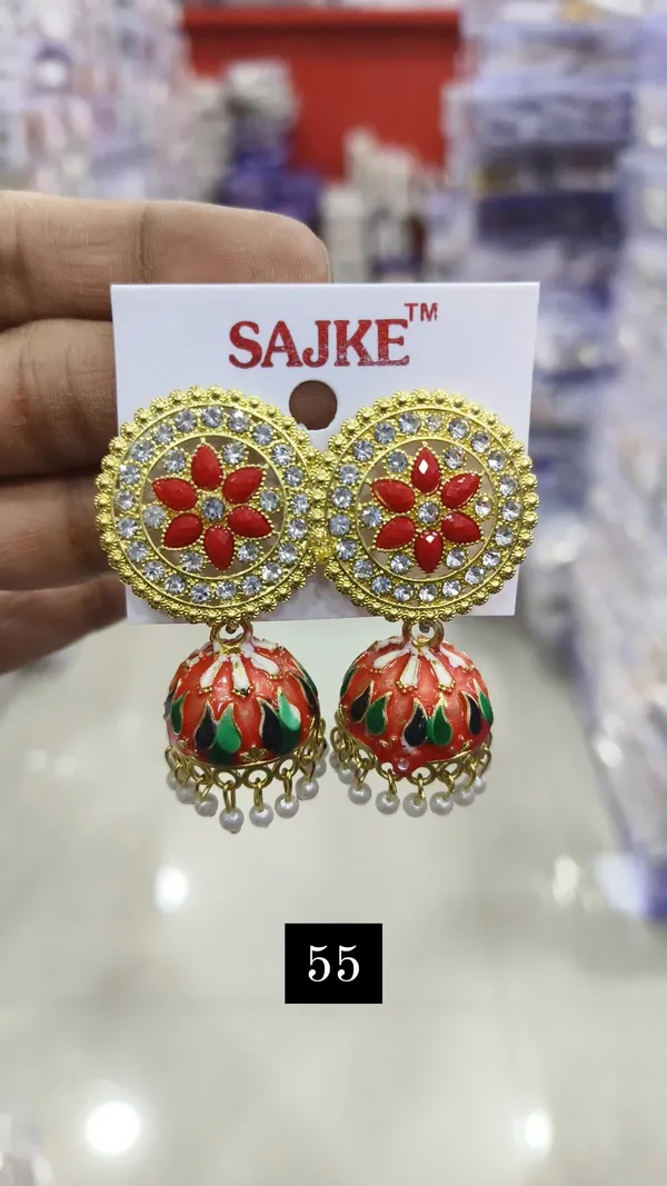 Multi_Steel_Red_Enamel_Jhumka_Earrings_For_Women_Pack_Of_3