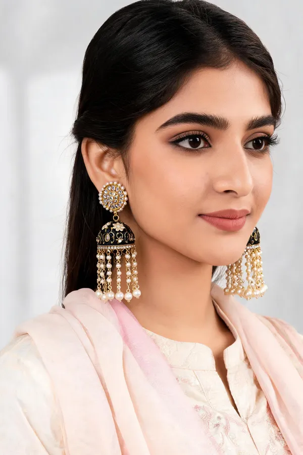 Multicolor_Steel_Stone_Studded_Jhumka_Earrings_For_Women