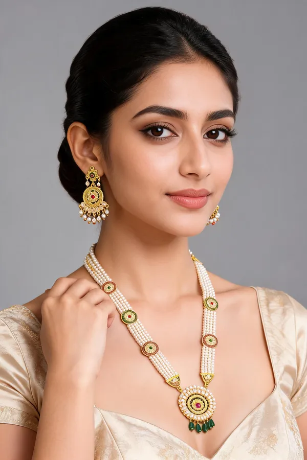 Gold_Steel_Multistrand_Necklace_Set_With_Earrings_For_Women