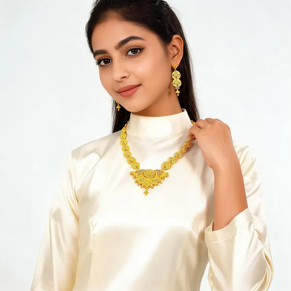 Gold_Steel_Filigree_Necklace_And_Earrings_Set_For_Women_Pack_Of_2