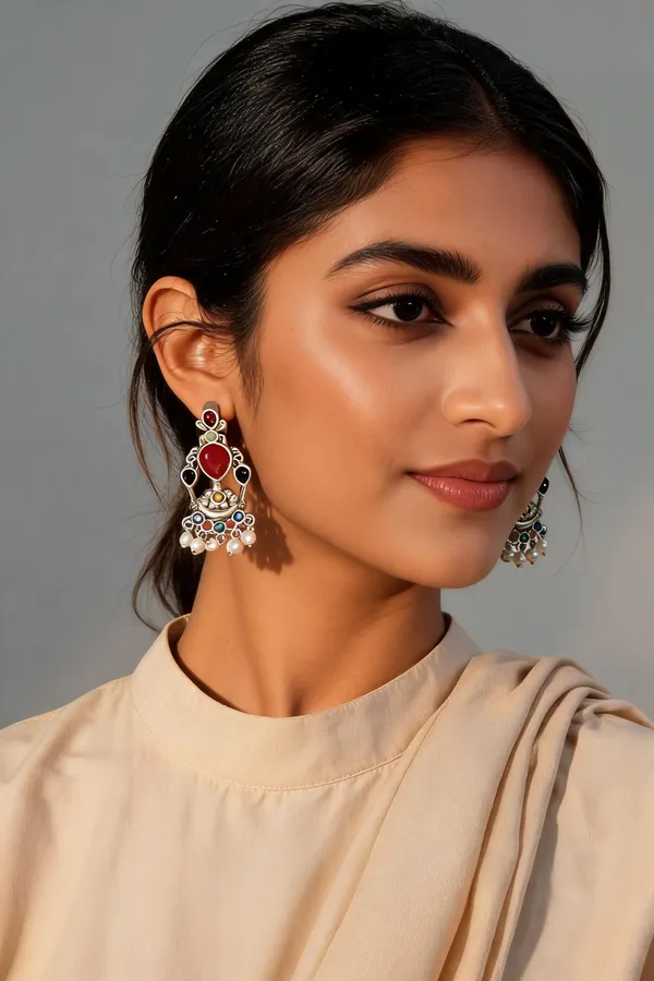 Silver_Steel_Red_Stone_Chandelier_Earrings_For_Women_Pack_Of_4