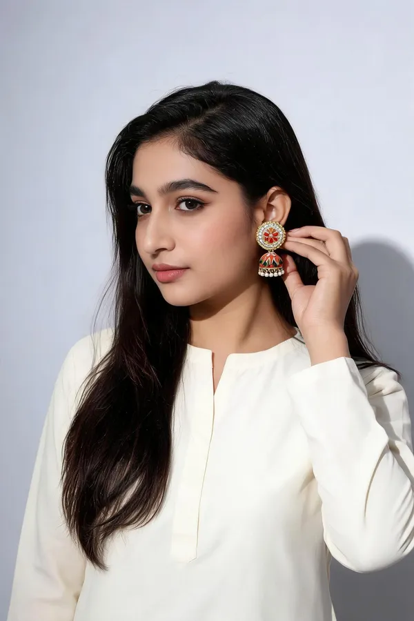 Multi_Steel_Red_Enamel_Jhumka_Earrings_For_Women_Pack_Of_3