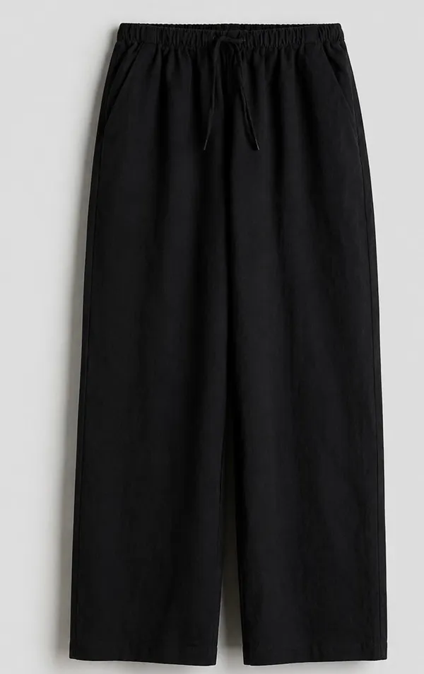 Black_And_Cream_Linen_Relaxed_Drawstring_Trousers_For_Men_Pack_of_2