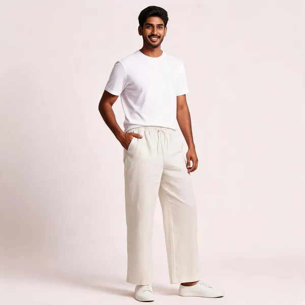 Cream_Linen_Relaxed_Fit_Drawstring_Trousers_For_Men