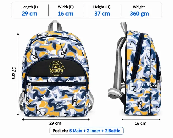 School_Kids_Bag_Blue_Camouflage_Backpack_For_School_Printed_Casual_Daypack_With_Multiple_Zipper_Compartments_Black_Front_Pocket_Adjustable_Padded_Shoulder_Straps_Lightweight_Bag_For_Boys_Girls