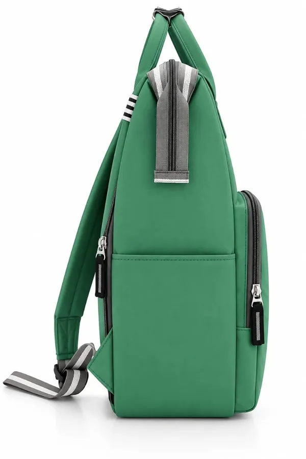 Product_Summary_Diaper_Bag_For_Mothers_For_Travel_Soft_Fabric_Front_Zip_Pocket_Green_Color_Side_Pockets_Dual_Top_Handles_Grey_Straps_Yatra_Logo_Airplane_Print_Multi_Compartment_Carry_Mother_Bag_For_Baby
