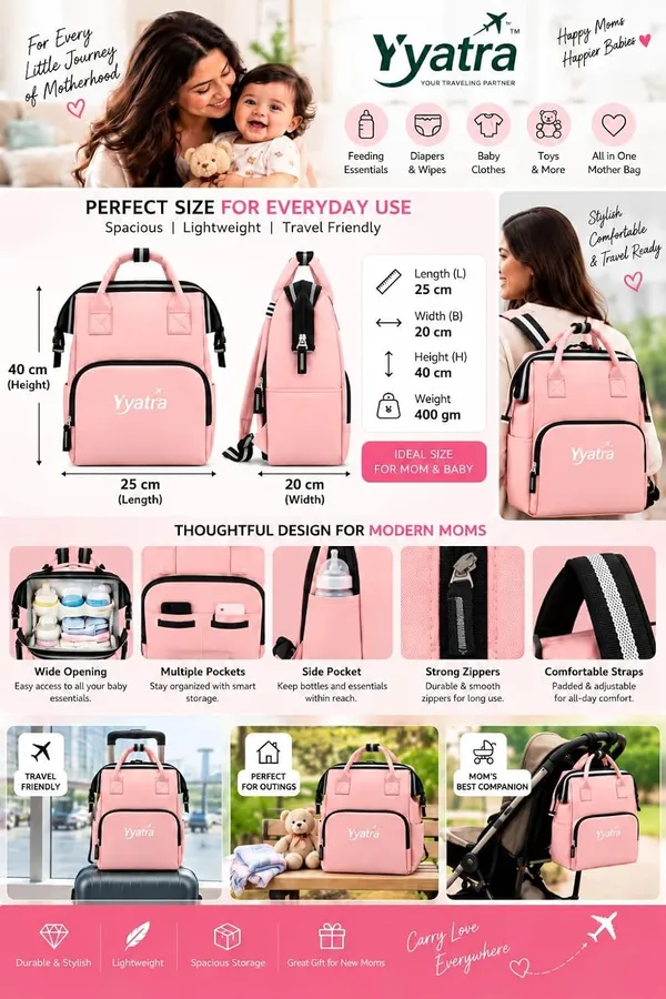 Baby_Bags_For_Mothers_Soft_Fabric_Front_Zip_Pocket_Pink_Color