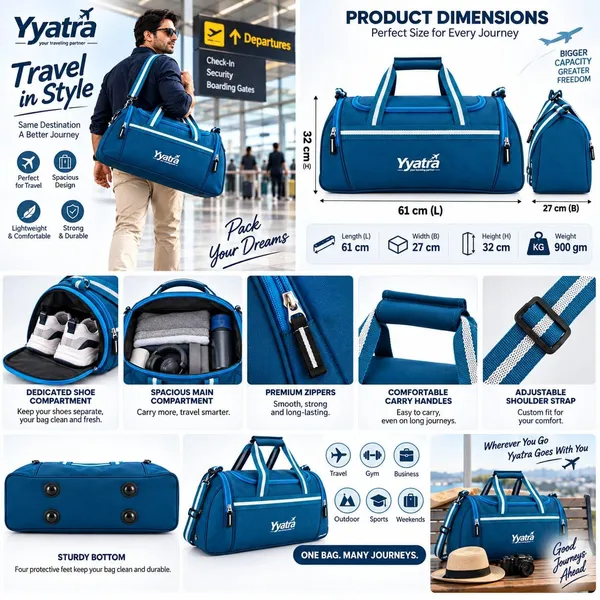 Travel_Duffle_Bag_For_Men_Women_Padded_Fabric_Stitching_Blue_Colour