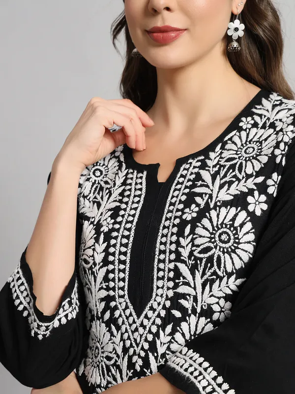 Rayon_Long_Kurti_For_Women_Black_Soft_Pure_Riyon