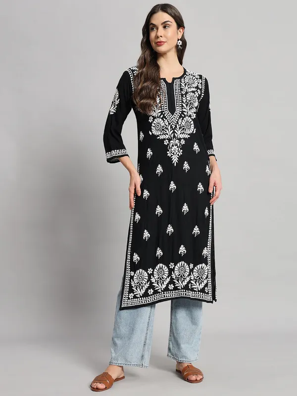 Rayon_Long_Kurti_For_Women_Black_Soft_Pure_Riyon