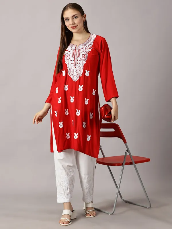 Rayon_Kurta_Sets_Red_Rayon_Cotton