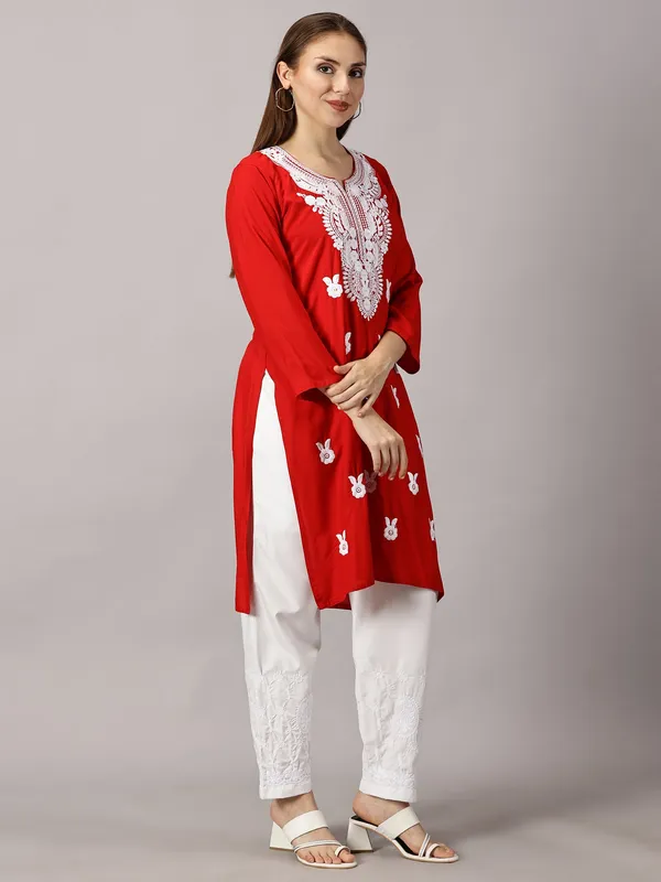 Rayon_Kurta_Sets_Red_Rayon_Cotton