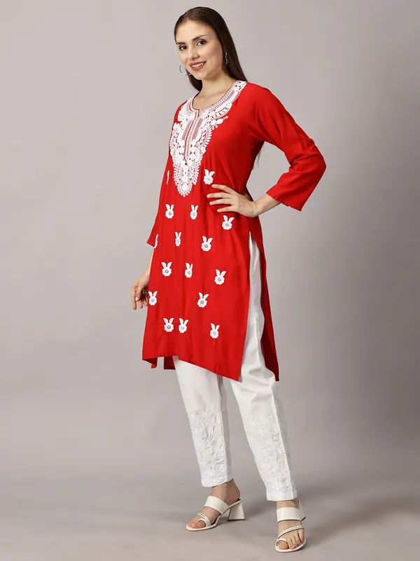 Rayon_Kurta_Sets_Red_Rayon_Cotton