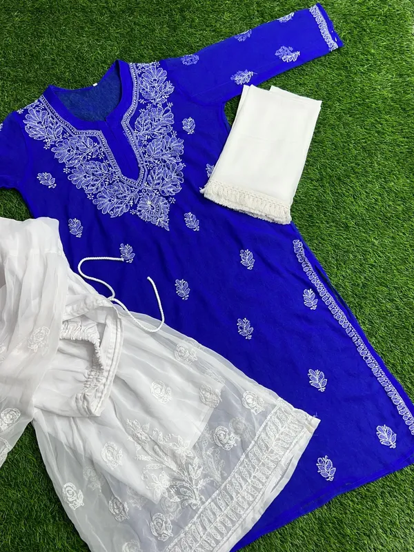 Kurti_Gharara_Sets_Blue_Pure_Georgette