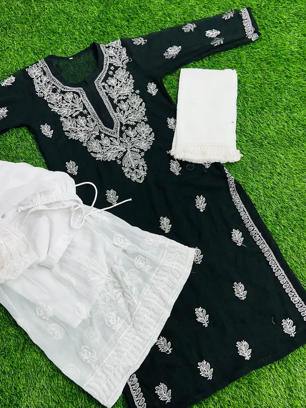 Kurti_Gharara_Sets_Black_Pure_Georgette