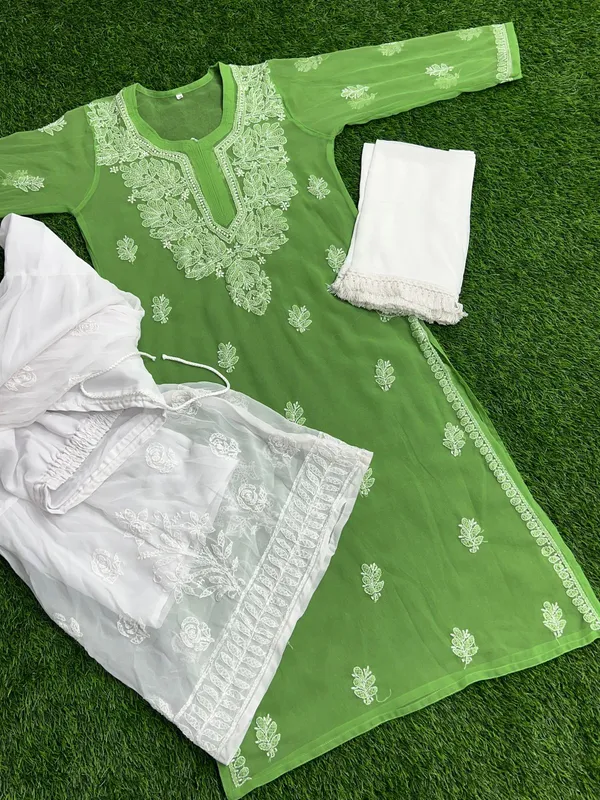 Kurti_Gharara_Sets_Green_Pure_Georgette