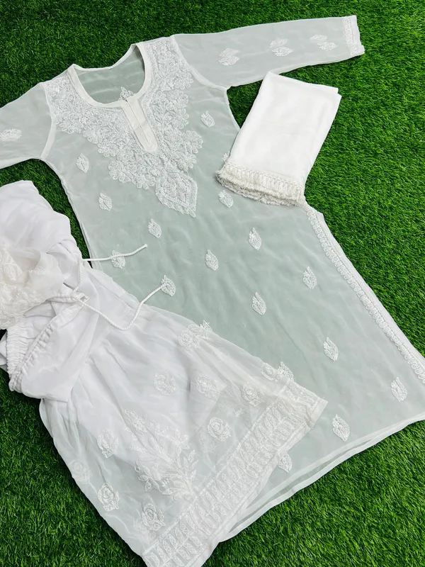 Kurti_Gharara_Sets_White_Pure_Georgette