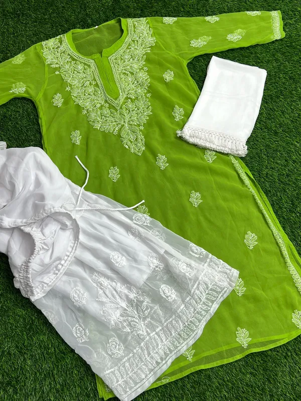 Kurti_Gharara_Sets_Parrot_Green_Pure_Georgette