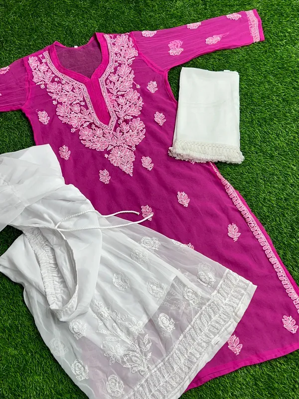 Kurti_Gharara_Sets_Magenta_Pure_Georgette