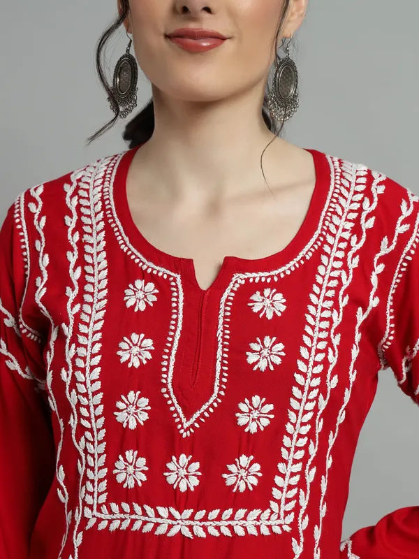 Cotton_Rayon_Short_Magenta_Kurti_For_Women_S