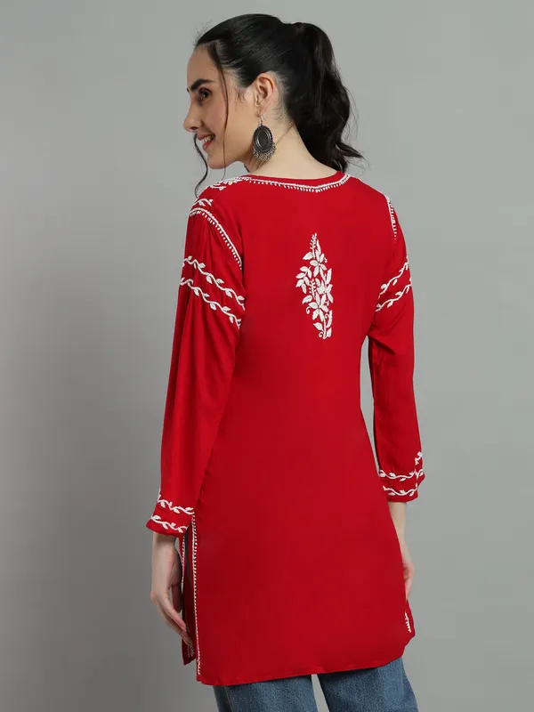 Cotton_Rayon_Short_Magenta_Kurti_For_Women_S