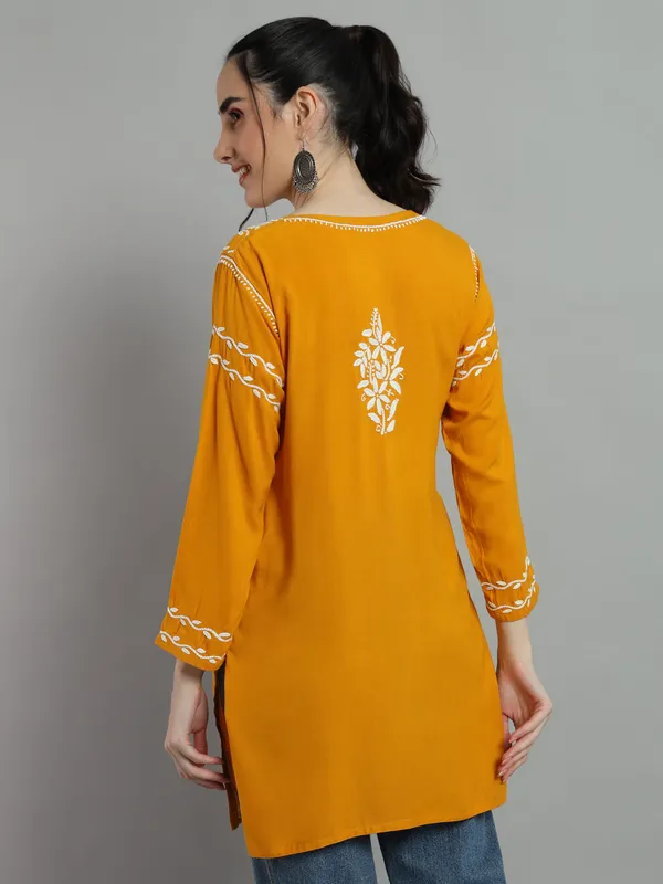 Cotton_Rayon_Short_Mustard_Kurti_For_Women_Rayon