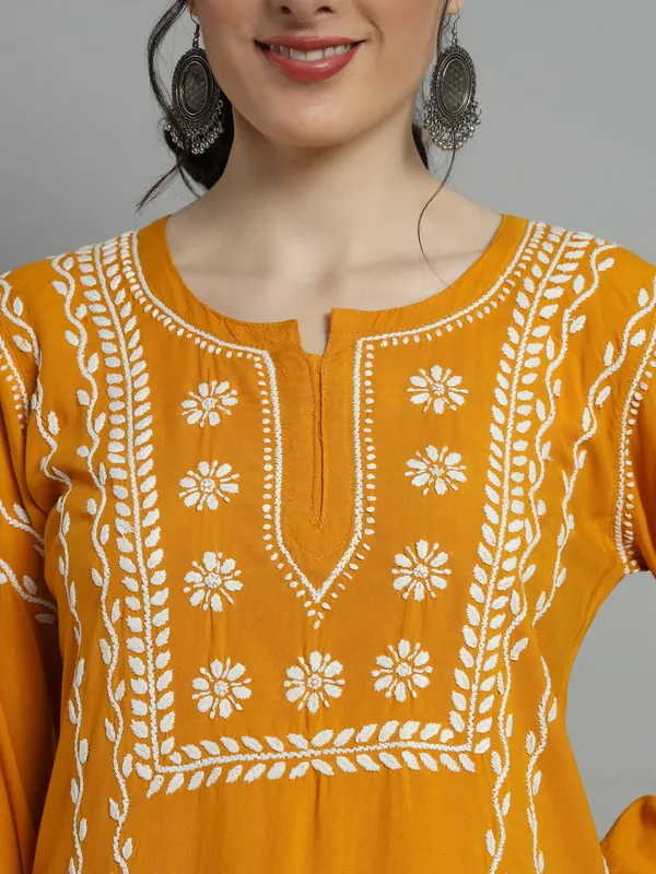 Cotton_Rayon_Short_Mustard_Kurti_For_Women_Rayon